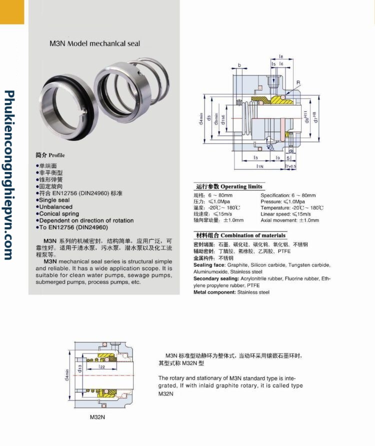 Phớt máy bơm M3N 10